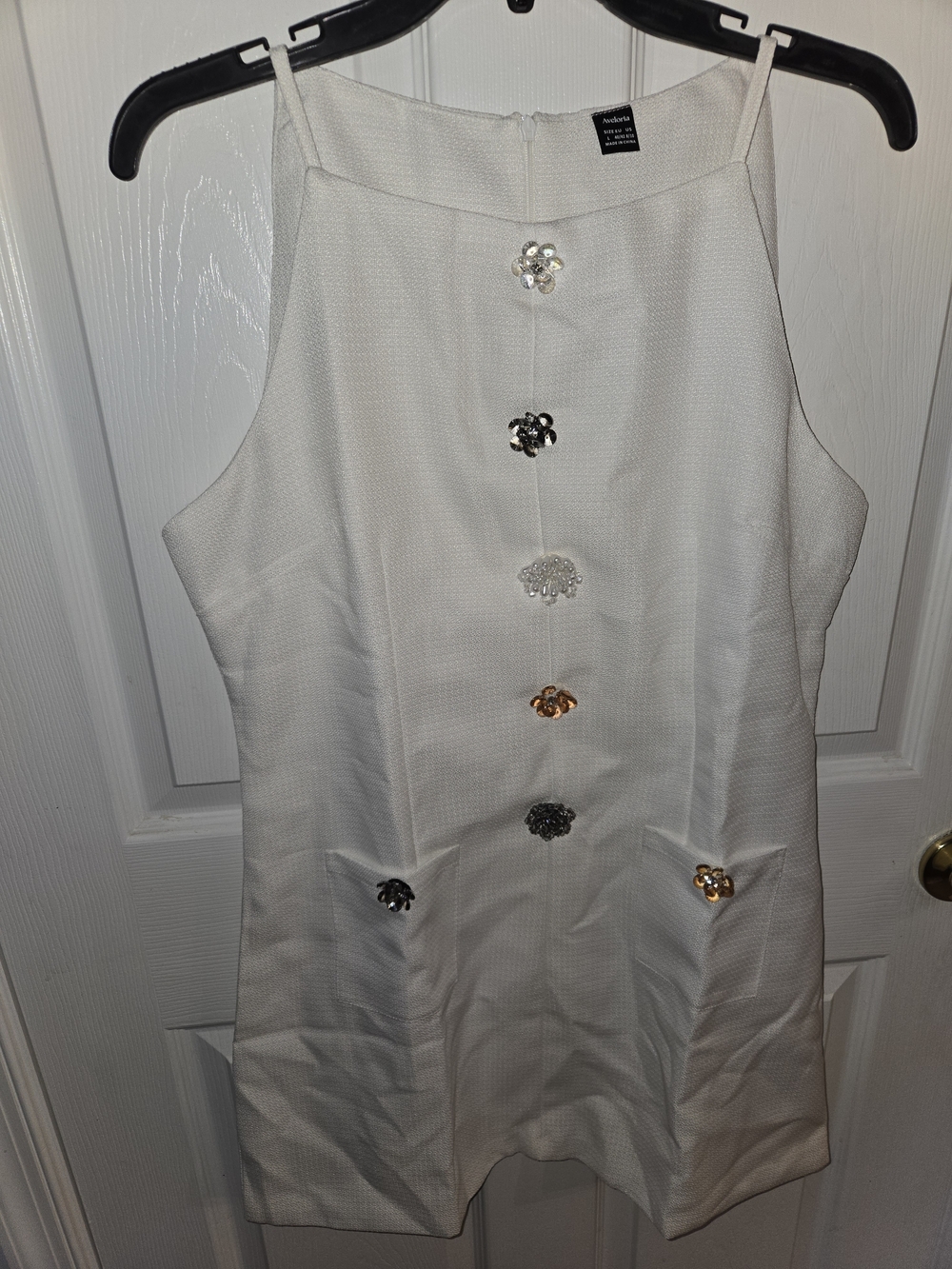 Womens L 8/10White Floral-Embellished Mini Dress - Unknown Brand